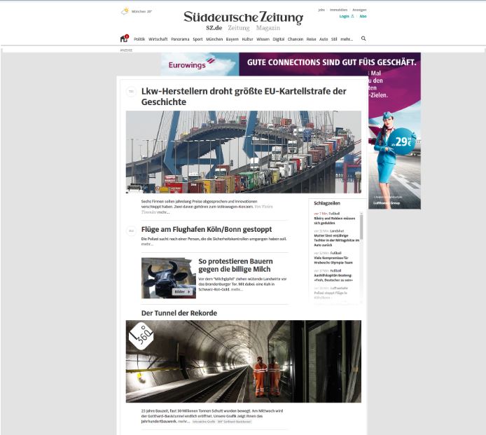 News-Portal mit eingefügter Werbeanzeige